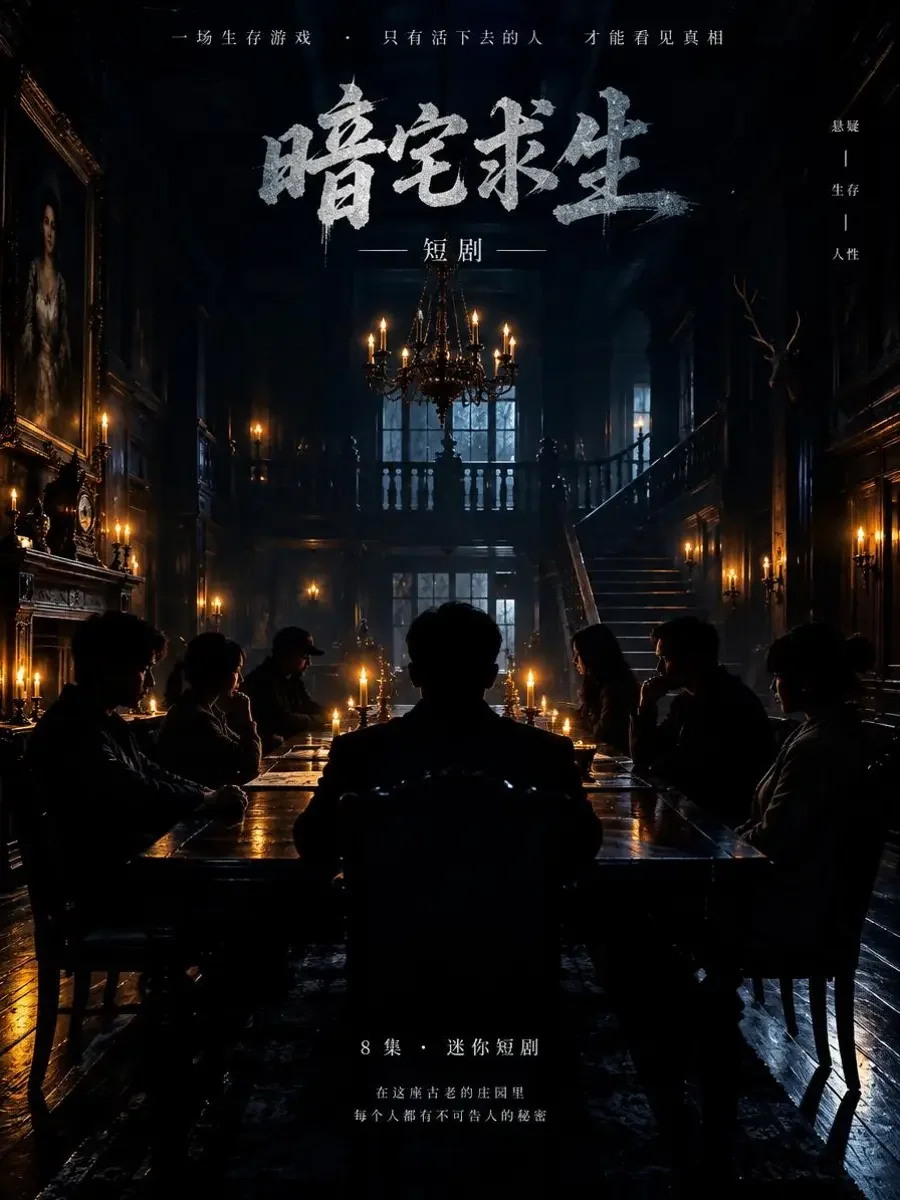 兽性游戏短剧封面，悬疑题材，64集竖屏短剧